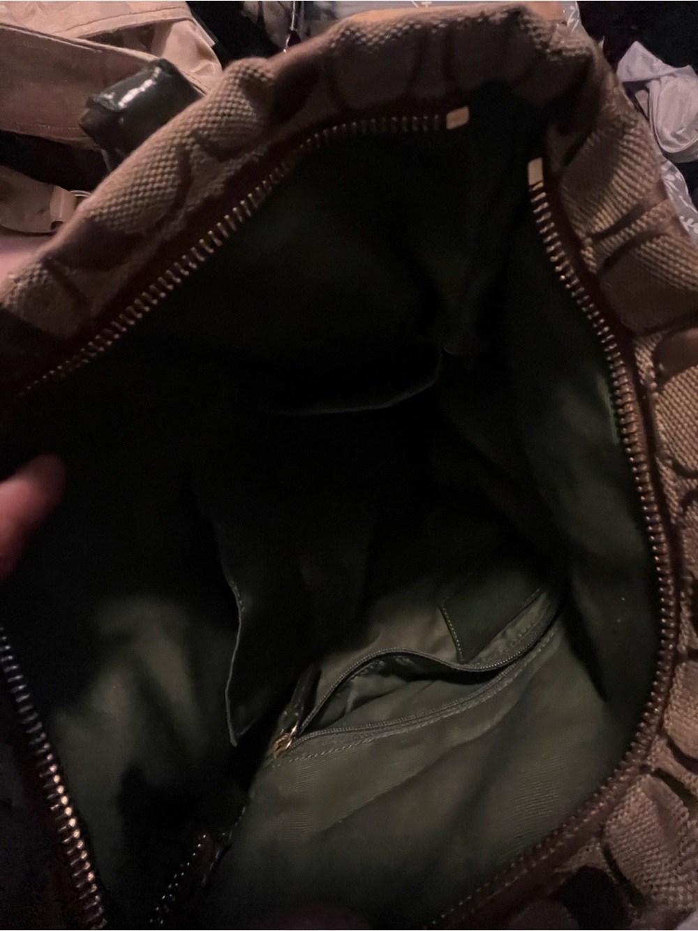 Coach Signature Canvas Shoulder Bag with Green Snake Skin Trim leather - Picture 3 of 10